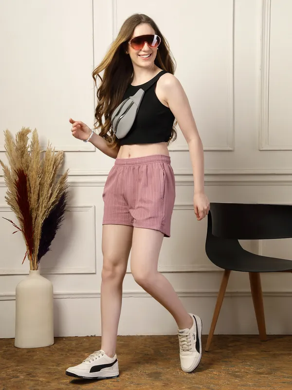 Lavender_&_Wine_Elastic_Waist_Linen_Relaxed_Fit_Shorts_With_Side_Pockets_For_Women_&_Girls_(Pack_Of_2)