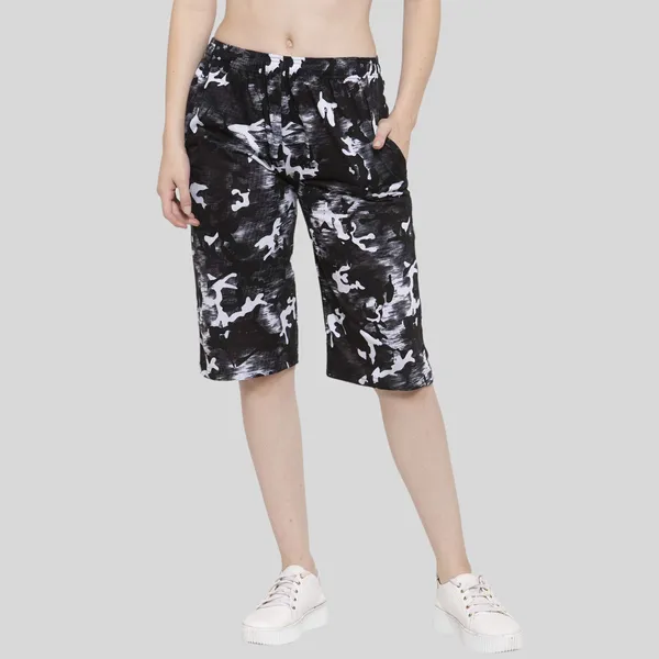 Camo_Stone_Cotton_3/4_Capri_Shorts_With_Two_Zippered_Pockets_For_Women_&_Girls