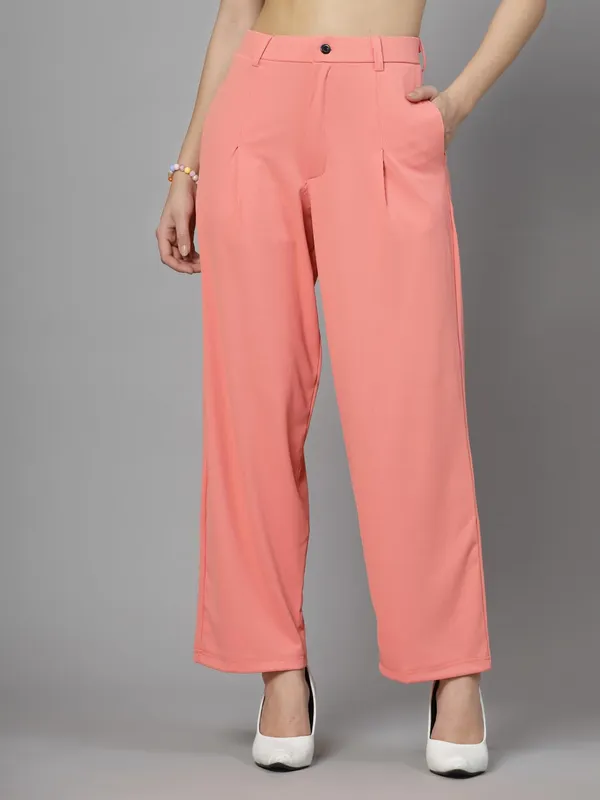 Peach_Relaxed_Fit_Trouser_2_Pockets_Baggy_Pants_For_Women_&_Girls