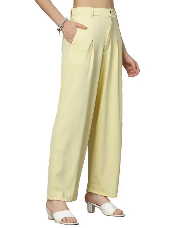 Yellow_Relaxed_Fit_Trouser_2_Pockets_Baggy_Pants_For_Women_&_Girls