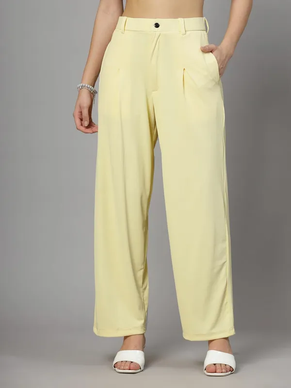 Yellow_Relaxed_Fit_Trouser_2_Pockets_Baggy_Pants_For_Women_&_Girls