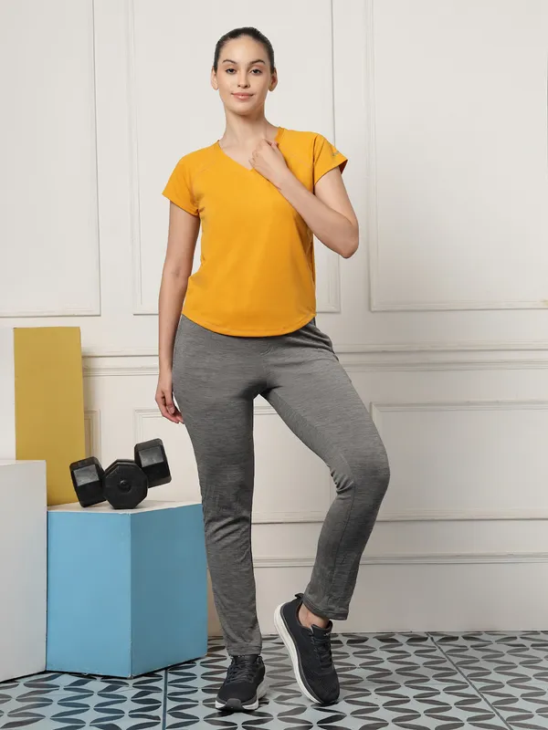 Mustard_V-Neck_Polyester_T-Shirt_For_Women