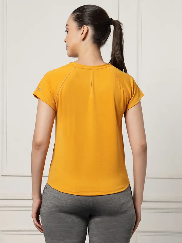 Mustard_V-Neck_Polyester_T-Shirt_For_Women