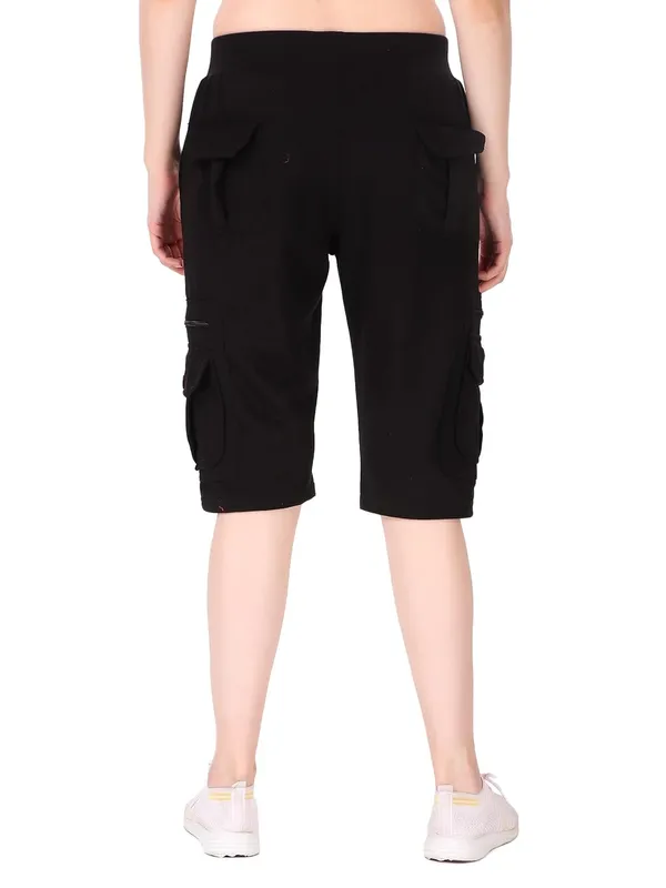 Black_Cargo_Capri_Shorts_With_9_Zippered_Pockets_For_Women_&_Girls