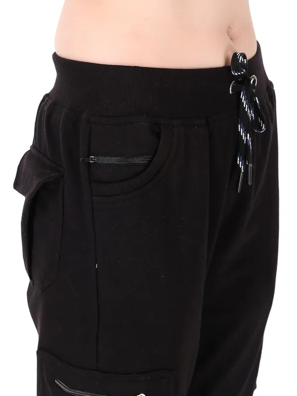 Black_Cargo_Capri_Shorts_With_9_Zippered_Pockets_For_Women_&_Girls