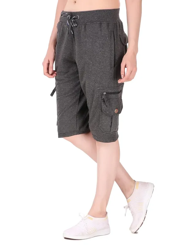 Dark_Melange_Cargo_Capri_Shorts_With_9_Zippered_Pockets_For_Women_&_Girls
