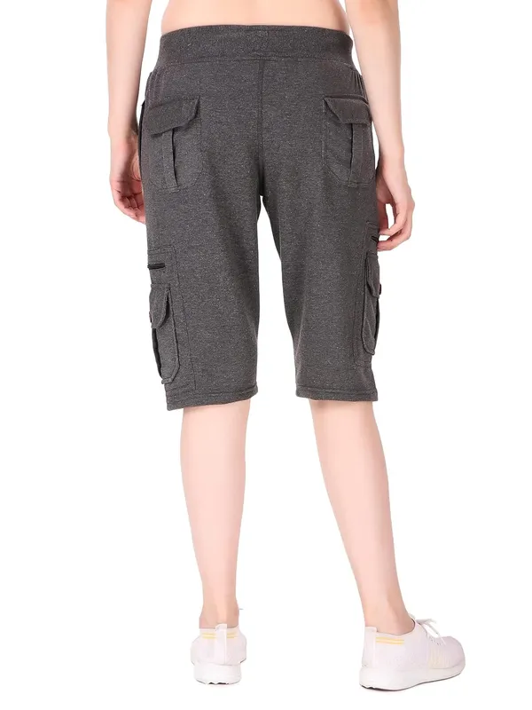 Dark_Melange_Cargo_Capri_Shorts_With_9_Zippered_Pockets_For_Women_&_Girls