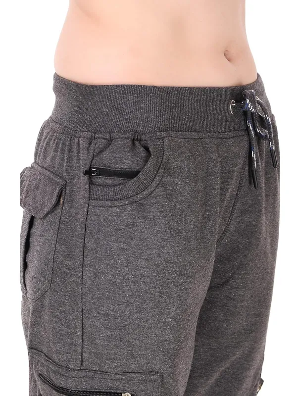 Dark_Melange_Cargo_Capri_Shorts_With_9_Zippered_Pockets_For_Women_&_Girls