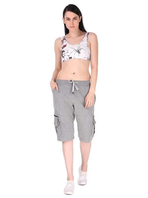 Light_Melange_Cargo_Capri_Shorts_With_9_Pockets_For_Women_&_Girls