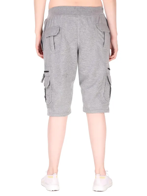 Light_Melange_Cargo_Capri_Shorts_With_9_Pockets_For_Women_&_Girls