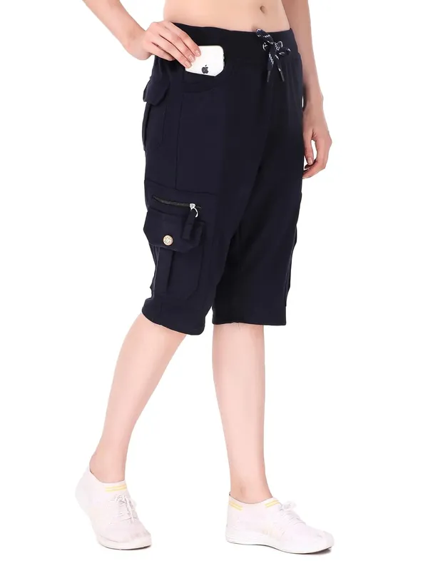 Navy_Cargo_Capri_Shorts_With_9_Zippered_Pockets_For_Women_&_Girls