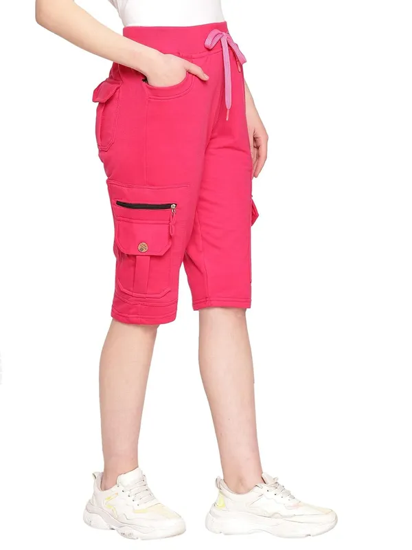 Pink_Cargo_Capri_Shorts_With_9_Zippered_Pockets_For_Women_&_Girls