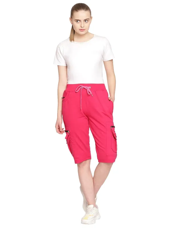 Pink_Cargo_Capri_Shorts_With_9_Zippered_Pockets_For_Women_&_Girls