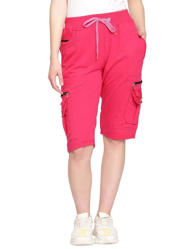 Pink_Cargo_Capri_Shorts_With_9_Zippered_Pockets_For_Women_&_Girls