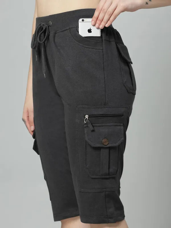 Stone_Grey_Cargo_Capri_Shorts_With_9_Pockets_For_Women_&_Girls
