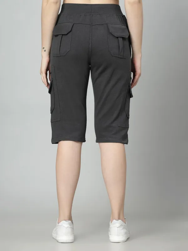 Stone_Grey_Cargo_Capri_Shorts_With_9_Pockets_For_Women_&_Girls