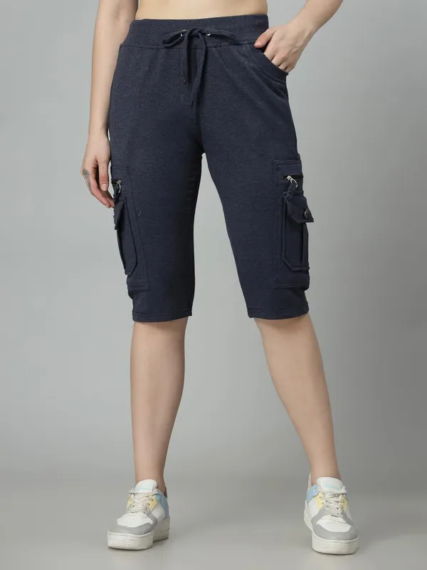 Turquoise_Blue_Cargo_Capri_Shorts_With_9_Pockets_For_Women_&_Girls