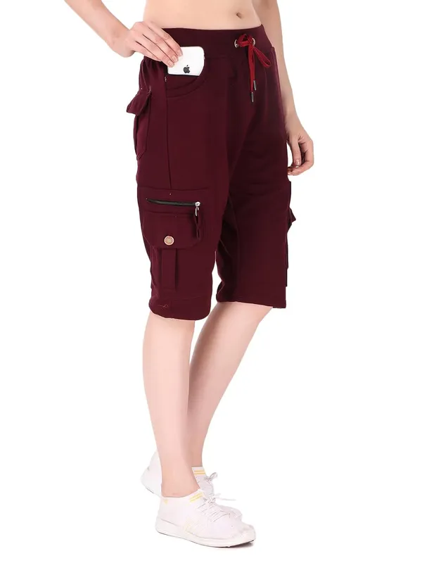 Wine_Cargo_Capri_Shorts_With_9_Zippered_Pockets_For_Women_&_Girls
