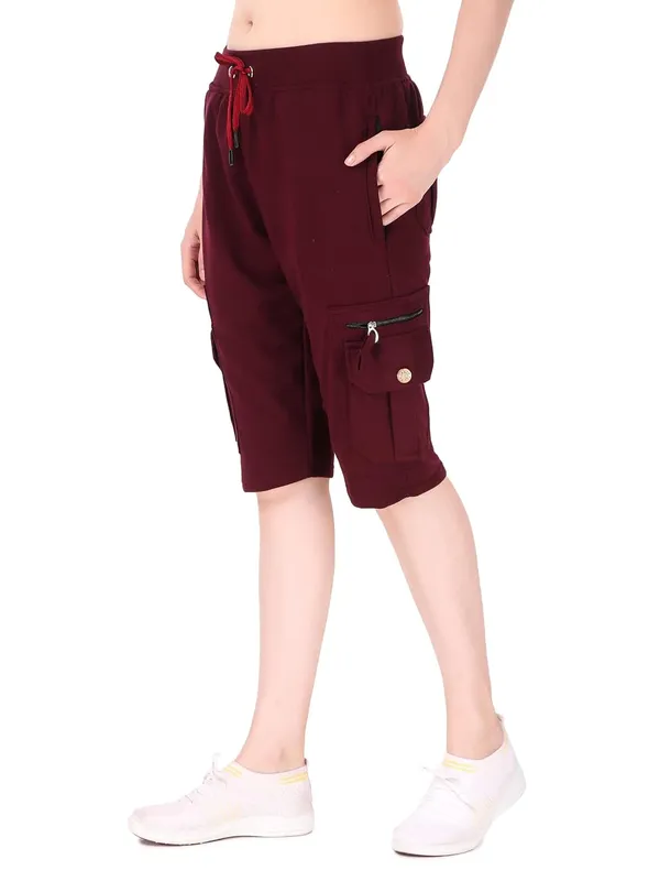Wine_Cargo_Capri_Shorts_With_9_Zippered_Pockets_For_Women_&_Girls