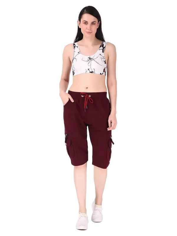 Wine_Cargo_Capri_Shorts_With_9_Zippered_Pockets_For_Women_&_Girls