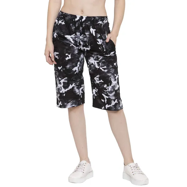 Camo_Stone_Cotton_3/4_Capri_Shorts_With_Two_Zippered_Pockets_For_Women_&_Girls