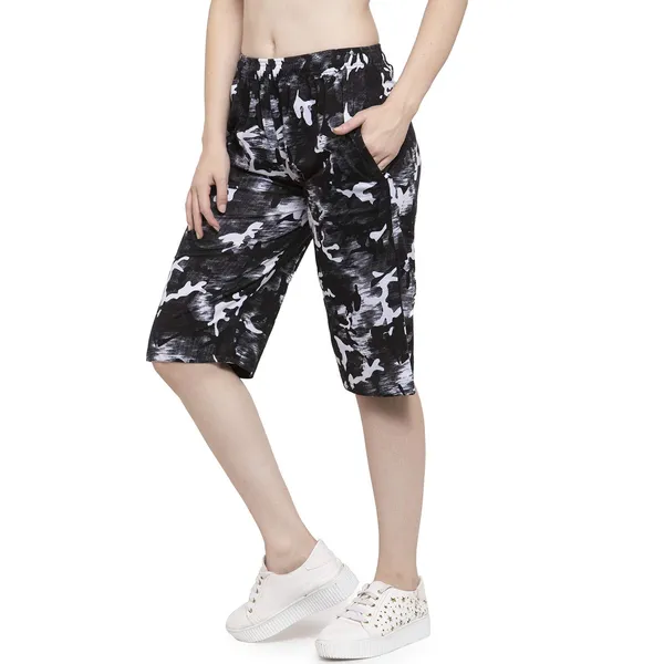 Camo_Stone_Cotton_3/4_Capri_Shorts_With_Two_Zippered_Pockets_For_Women_&_Girls