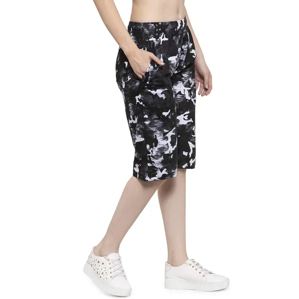 Camo_Stone_Cotton_3/4_Capri_Shorts_With_Two_Zippered_Pockets_For_Women_&_Girls