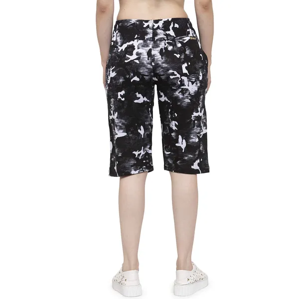 Camo_Stone_Cotton_3/4_Capri_Shorts_With_Two_Zippered_Pockets_For_Women_&_Girls