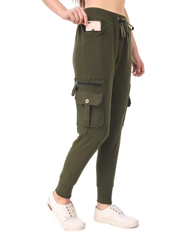 Military_Green_Cotton_Slim_Fit_Cargo_Joggers_Track_Pants_With_4_Zippered_Pockets_For_Women_&_Girls