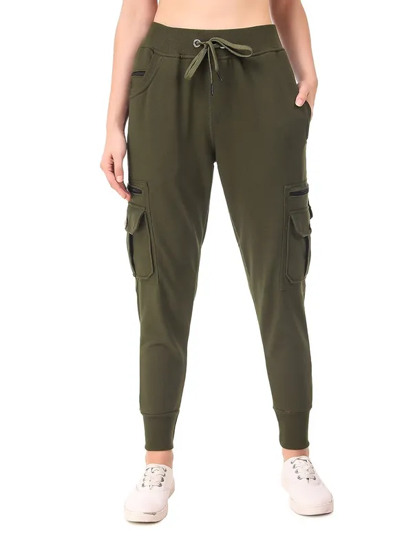 Military_Green_Cotton_Slim_Fit_Cargo_Joggers_Track_Pants_With_4_Zippered_Pockets_For_Women_&_Girls