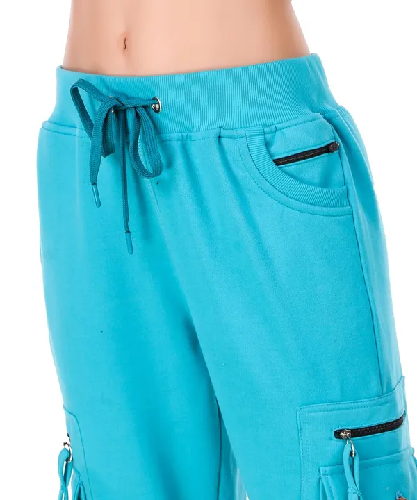 Turquoise_Blue_Cotton_Slim_Fit_Cargo_Joggers_Track_Pants_With_4_Zippered_Pockets_For_Women_&_Girls