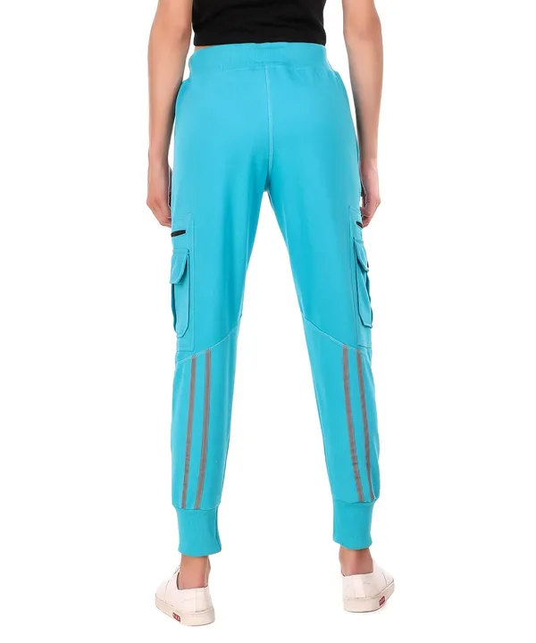 Turquoise_Blue_Cotton_Slim_Fit_Cargo_Joggers_Track_Pants_With_4_Zippered_Pockets_For_Women_&_Girls