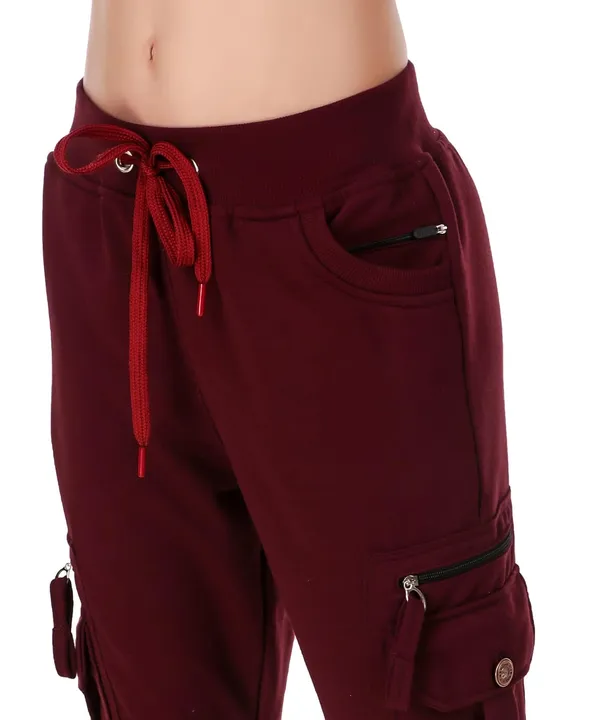 Wine_Cotton_Slim_Fit_Cargo_Joggers_Track_Pants_With_4_Zippered_Pockets_For_Women_&_Girls