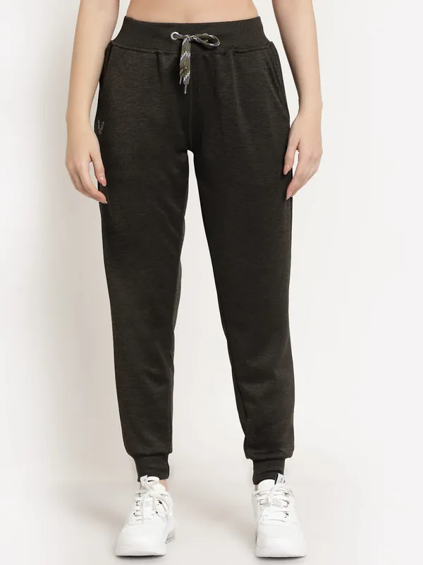 Military_Green_Slim_Fit_Polyester_Track_Pants_For_Women_&_Girls