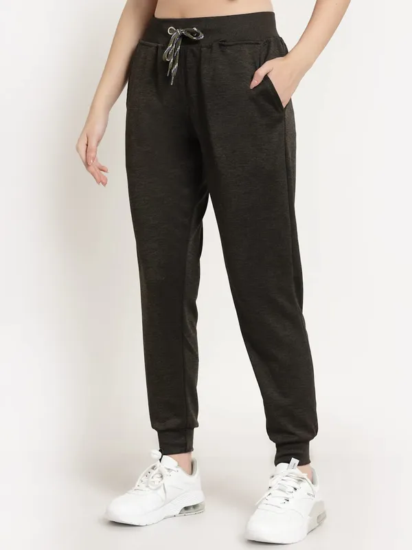 Military_Green_Slim_Fit_Polyester_Track_Pants_For_Women_&_Girls
