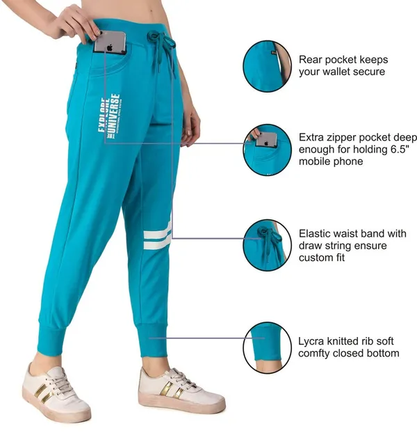 Turquoise_Blue_Cotton_Slim_Fit_Joggers_Track_Pants_With_2_Zippered_Pockets_For_Women_&_Girls