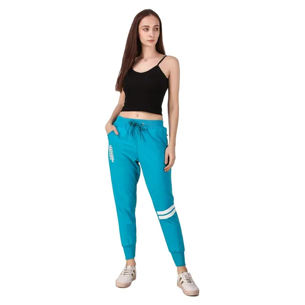 Turquoise_Blue_Cotton_Slim_Fit_Joggers_Track_Pants_With_2_Zippered_Pockets_For_Women_&_Girls