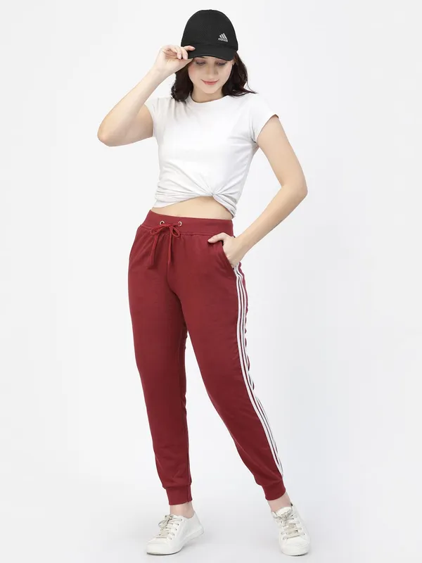 Wine_Stretchable_Slim_Fit_Casual_Joggers_For_Women_&_Girls