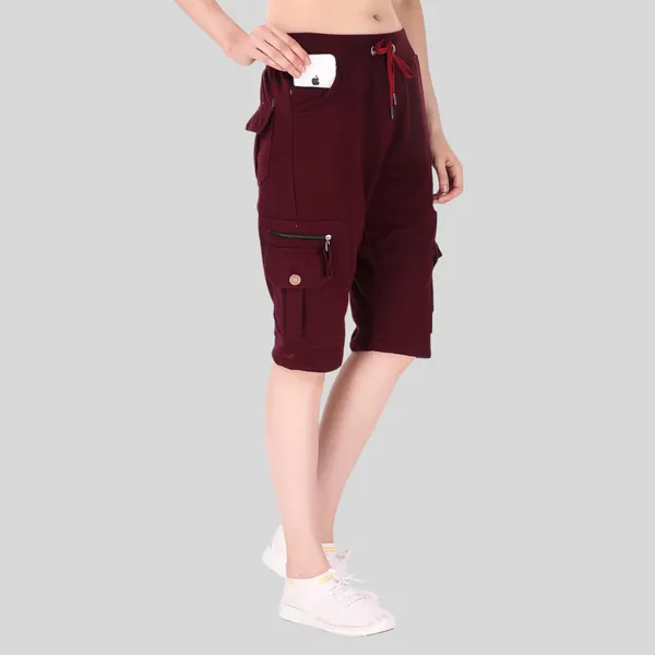 Wine_Cargo_Capri_Shorts_With_9_Zippered_Pockets_For_Women_&_Girls
