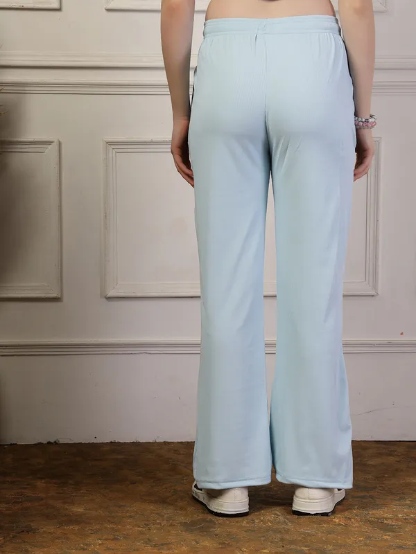 Sky_Ribbed_Stretchable_Bell_Bottom_Trouser_With_Elasticated_Drawstring_Waist_&_Side_Pocket_For_Women_&_Girls