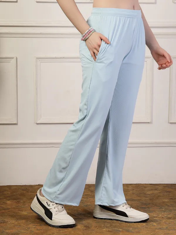 Sky_Ribbed_Stretchable_Bell_Bottom_Trouser_With_Elasticated_Drawstring_Waist_&_Side_Pocket_For_Women_&_Girls