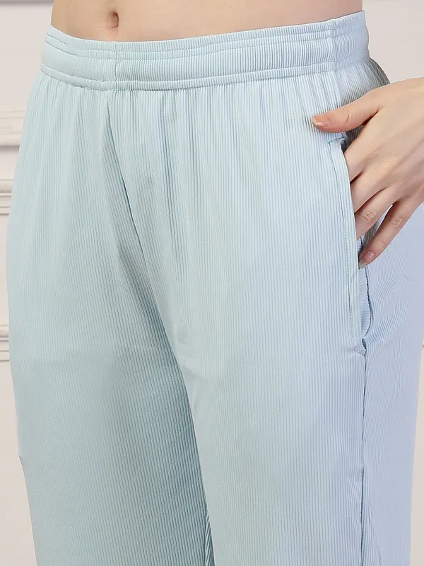 Sky_Ribbed_Stretchable_Bell_Bottom_Trouser_With_Elasticated_Drawstring_Waist_&_Side_Pocket_For_Women_&_Girls