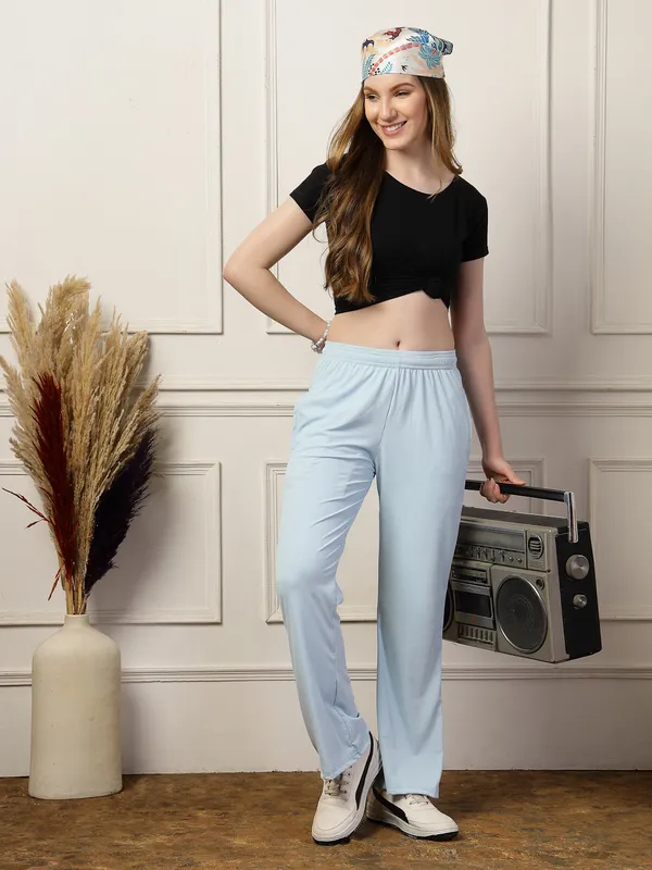 Sky_Ribbed_Stretchable_Bell_Bottom_Trouser_With_Elasticated_Drawstring_Waist_&_Side_Pocket_For_Women_&_Girls