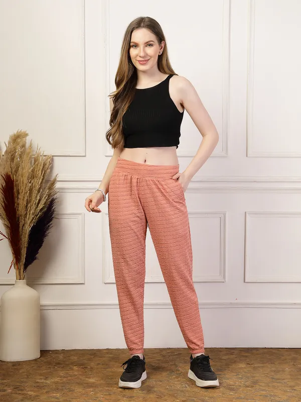Peach_Puff_Jogger_With_With_Elasticated_Drawstring_Waist_&_Side_Pocket_For_Women_&_Girls