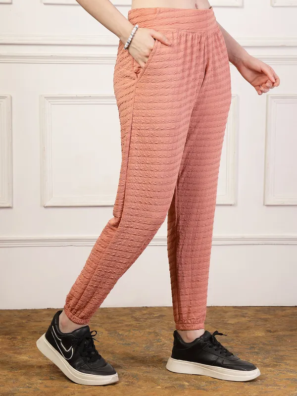 Peach_Puff_Jogger_With_With_Elasticated_Drawstring_Waist_&_Side_Pocket_For_Women_&_Girls