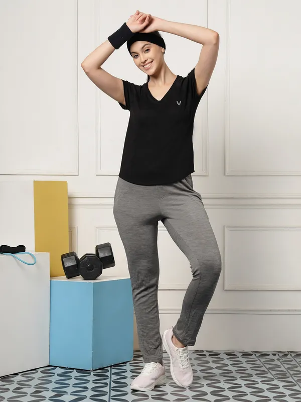 Black_V-Neck_Polyester_T-Shirt_For_Women