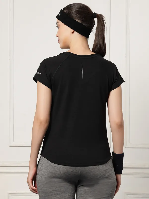 Black_V-Neck_Polyester_T-Shirt_For_Women