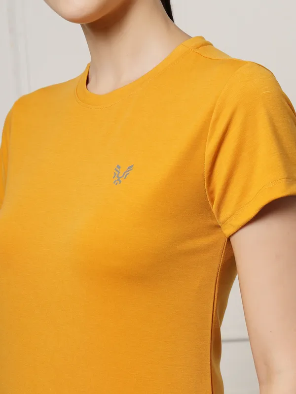 Mustard_Roundneck_Polyester_T-Shirt_For_Women