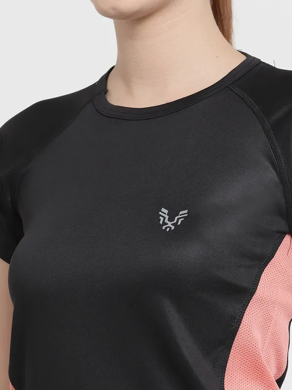 Black__Roundneck_Polyester_T-Shirt_For_Women
