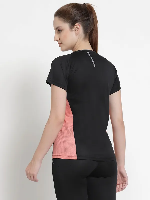 Black__Roundneck_Polyester_T-Shirt_For_Women